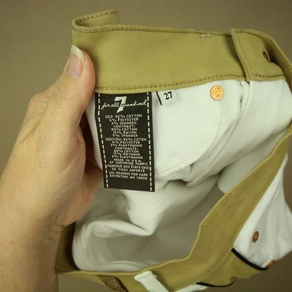 7 For All Mankind Skinny Jeans Women's Size 27 Faux Suede Trim White Denim - Picture 9 of 10